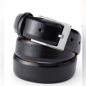 Land’s End Feather Edge Black Leather Belt with Silver Tone Buckle NIP